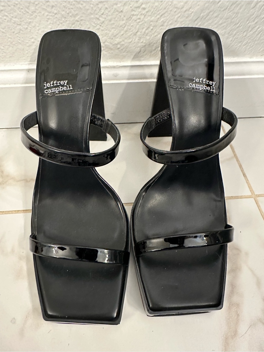 Jeffrey Campbell Black Patent Square-Toe Strappy Heels